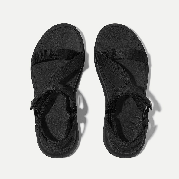 F-MODE Go Adjustable Webbing Z-Strap Sandals All Black Image