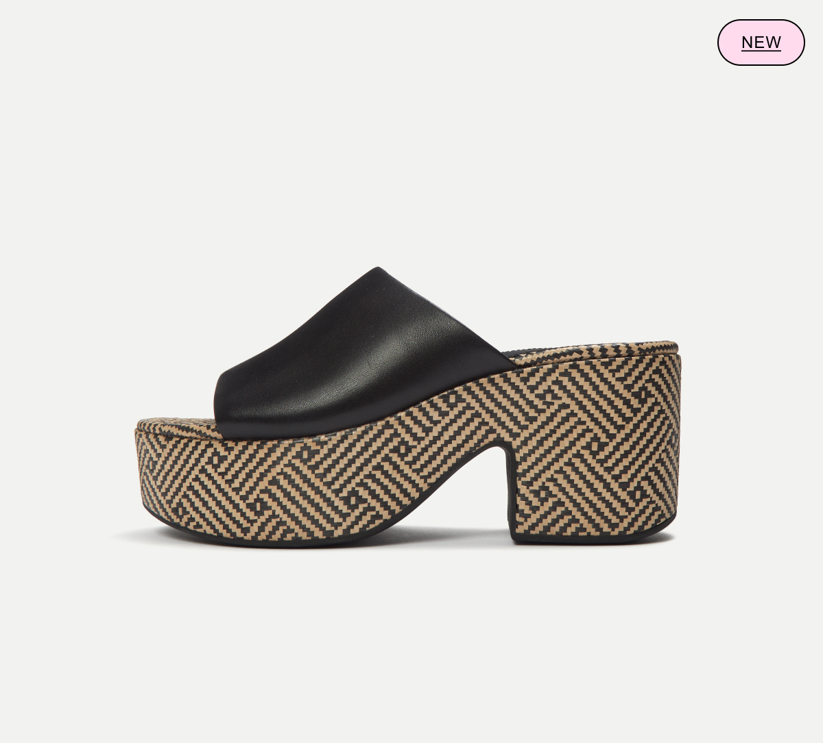 PLATFFORMS Graphic-Weave Leather Heeled Slides - Black