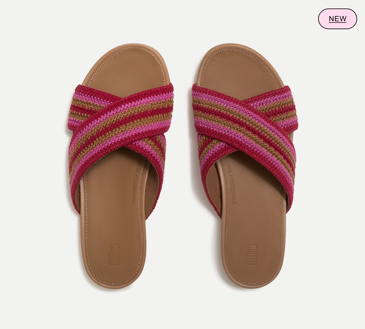 GRACIE Stripe-Webbing Cross Slides -  Fuchsia Rose