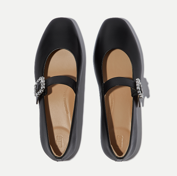 DELICATO Crystal-Buckle Leather Mary Janes Black Image