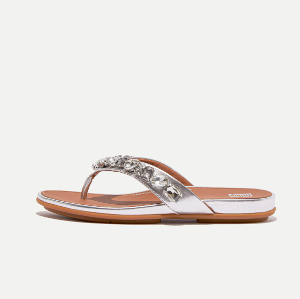 GRACIE Jewel-Deluxe Metallic-Leather Flip-Flops Image