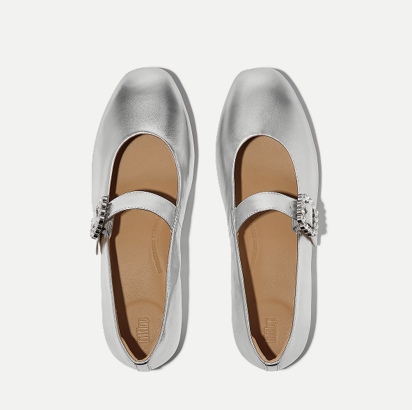 DELICATO Crystal-Buckle Metallic-Leather Mary Janes Image