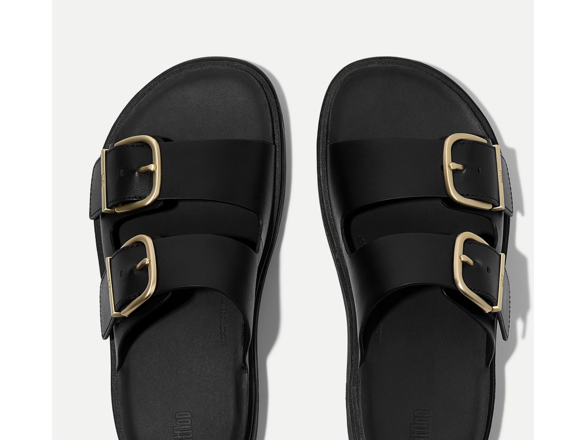 GEN-FF Buckle Two-Bar Leather Slides Black