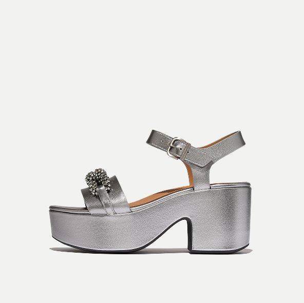 PLATFFORMS Beaded-Chain Leather Heeled Ankle-Strap Sandals Image