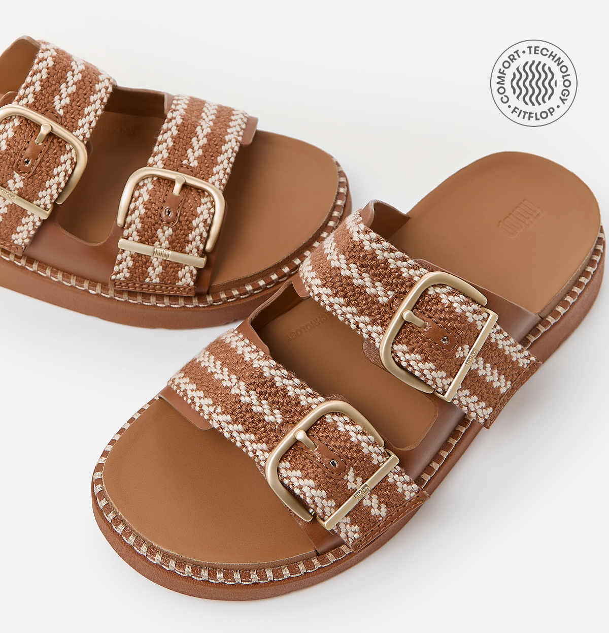 GEN-FF Buckle V-Weave Two-Bar Slides Deep Tan Image