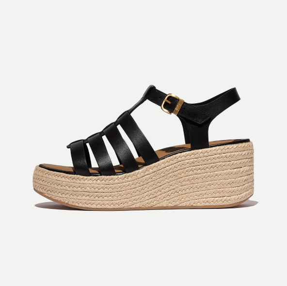 PLATFFORMS Espadrille Leather Fisherman Wedge Sandals Black