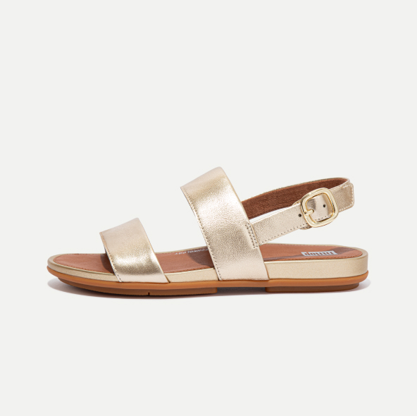 GRACIE Metallic Leather Back-Strap Sandals Platino