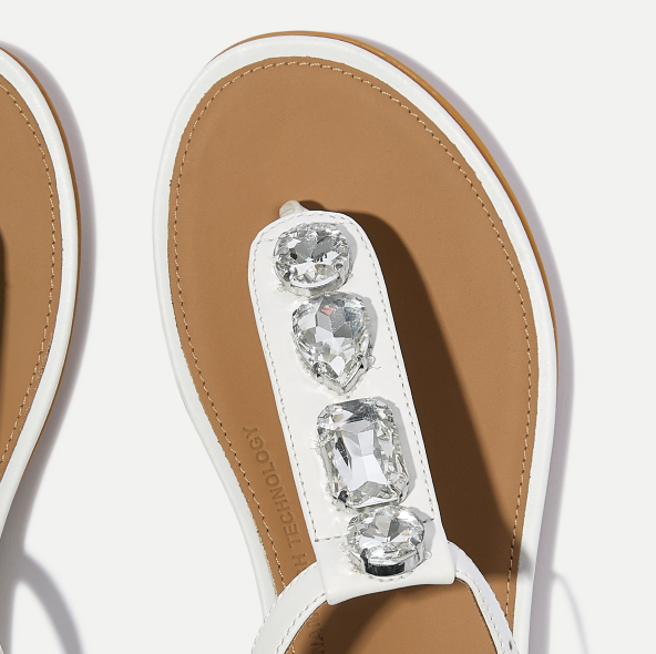 GRACIE Ultra-Jewel Leather T-Bar Sandals White