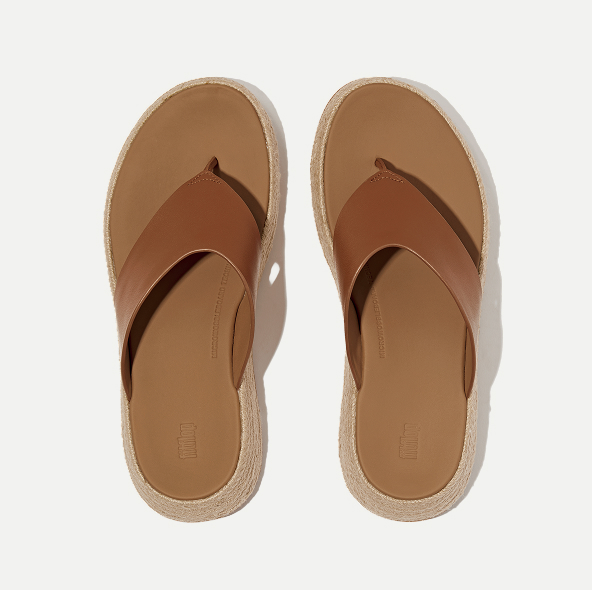F-MODE Espadrille Leather Flatform Toe-Post Sandals Image