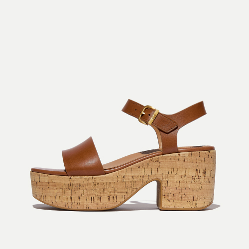PLATFFORMS Leather/Cork Heeled Ankle-Strap Sandals