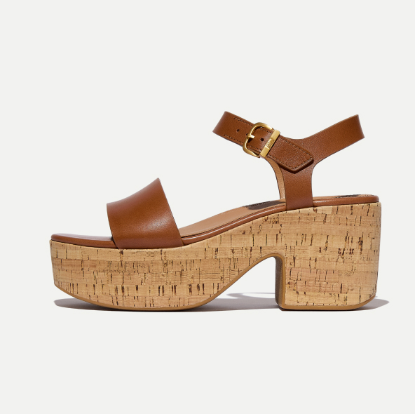 PLATFFORMS Leather/Cork Heeled Ankle-Strap Sandals Image