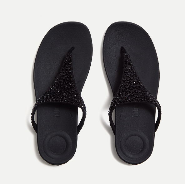 SOLAY Mixed-Crystal Toe-Post Sandals - Black