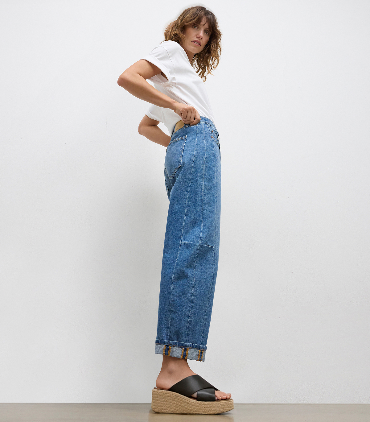 PLATFFORMS Espadrille Leather Wedge Cross Slides