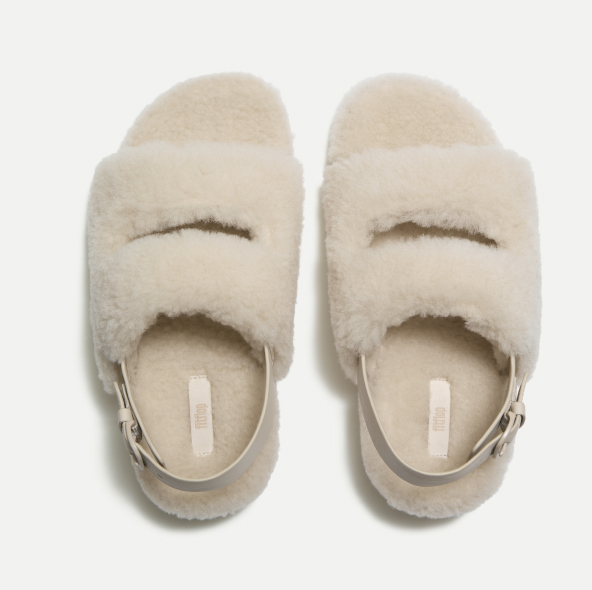 GEN-FF Shearling Two-Bar Sandals - Ivory
