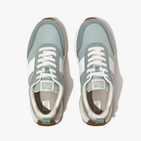 F-Mode Flow Fabric/Suede/Leather Flatform Trainers Mint Blue Mix