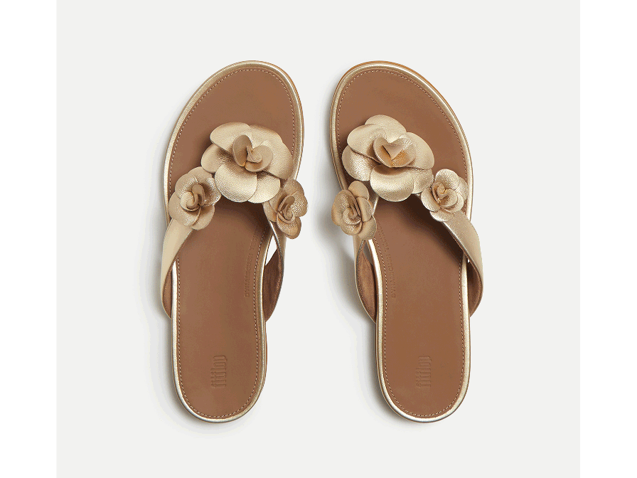 GRACIE Flower Leather Flip-Flops