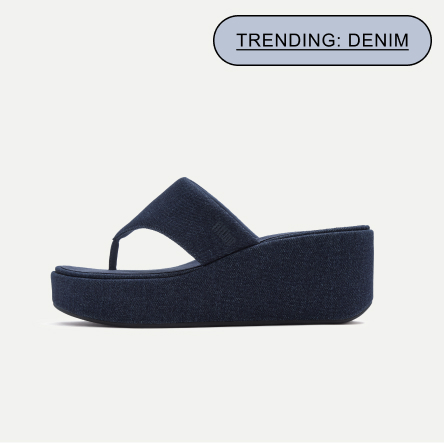 PLATFFORMS Denim Wedge Toe-Post Sandals