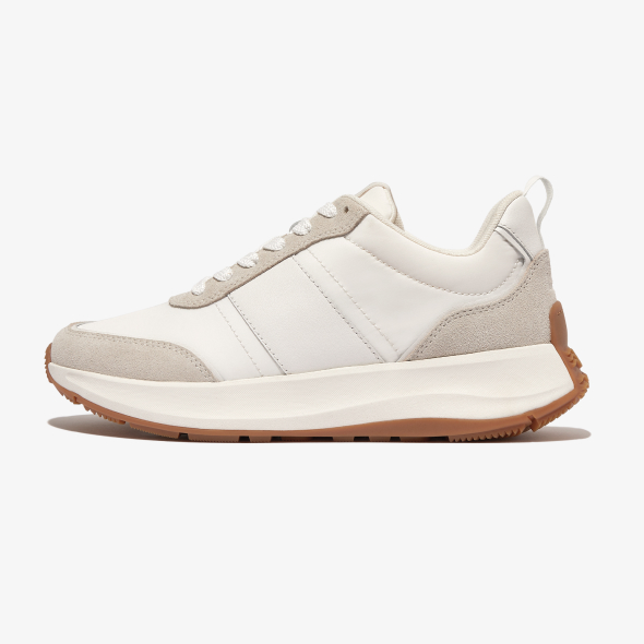 F-Mode Flow Fabric/Suede/Leather Flatform Trainers Urban White Mix