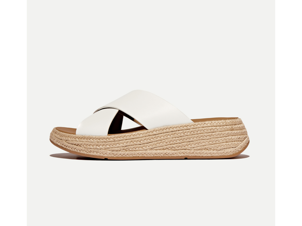 F-MODE Espadrille Leather Flatform Cross Slides Urban White Image