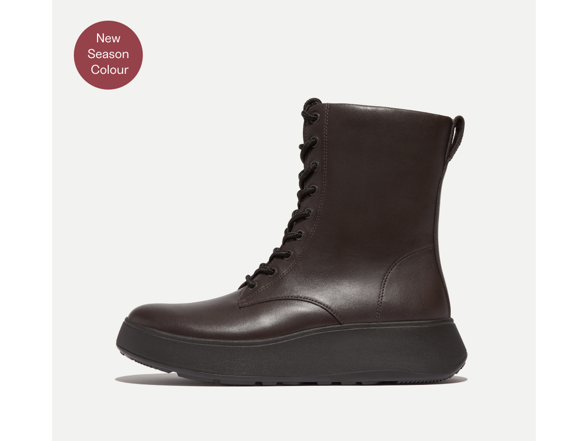 F-Mode Leather Lace-Up Flatform Ankle Boots Image
