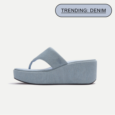 PLATFFORMS Denim Wedge Toe-Post Sandals