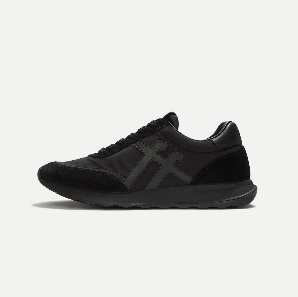 RETRO-Q Fabric/Suede Trainers - All Black