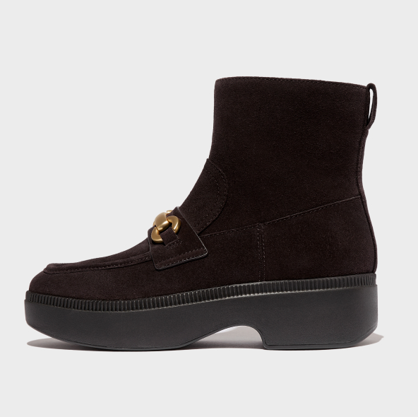 F-Luma Chunky-Snaffle Suede Demi-Wedge Ankle Boots Image
