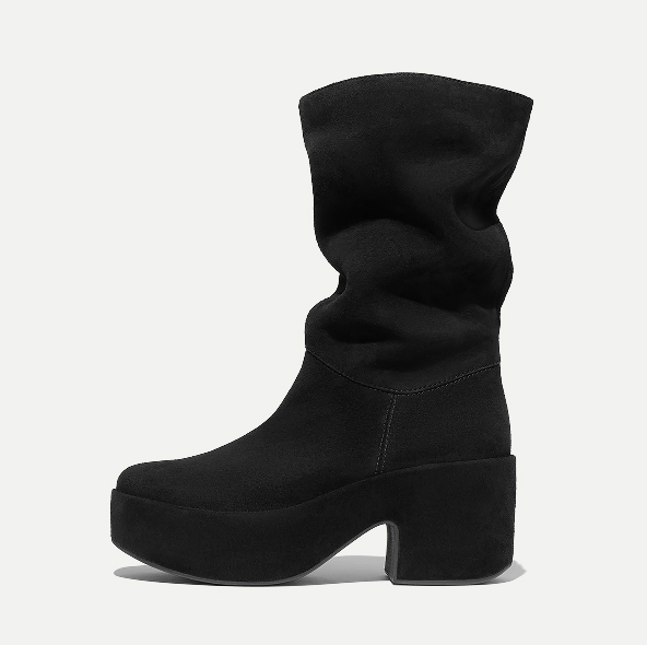 PLATFFORMS Slouch Suede Heeled Short Boots Black Image