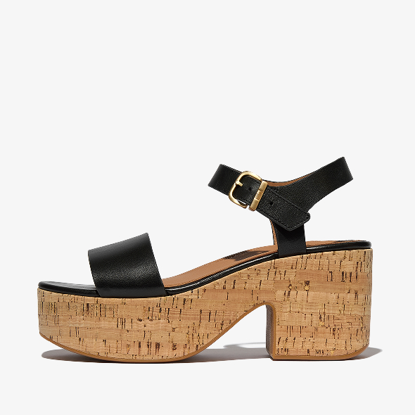 PLATFFORMS Leather/Cork Heeled Ankle-Strap Sandals Image