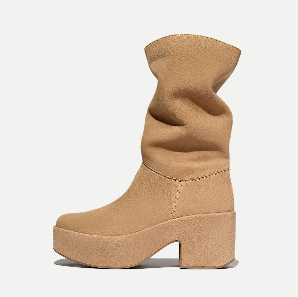 PLATFFORMS Slouch Suede Heeled Short Boots Desert Tan Image