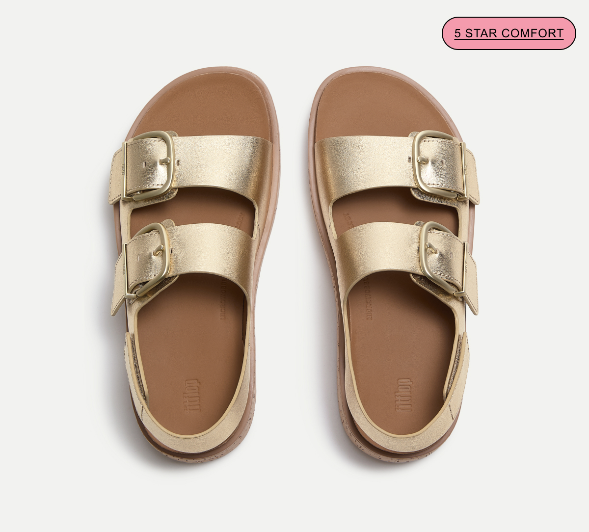 GEN-FF Max Buckle Leather/Cork Back-Strap Sandals Platino