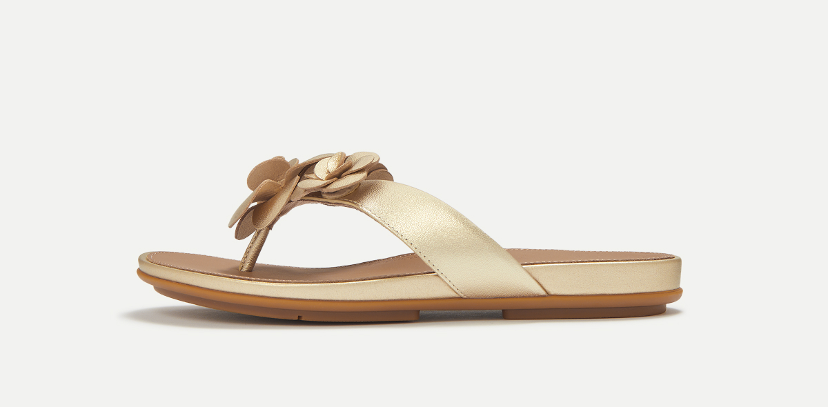 GRACIE Flower Metallic-Leather Flip-Flops
