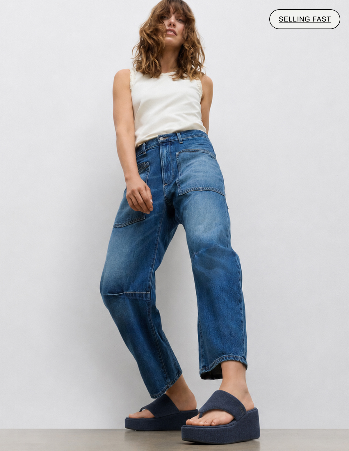 PLATFFORMS Denim Wedge Toe-Post Sandals
