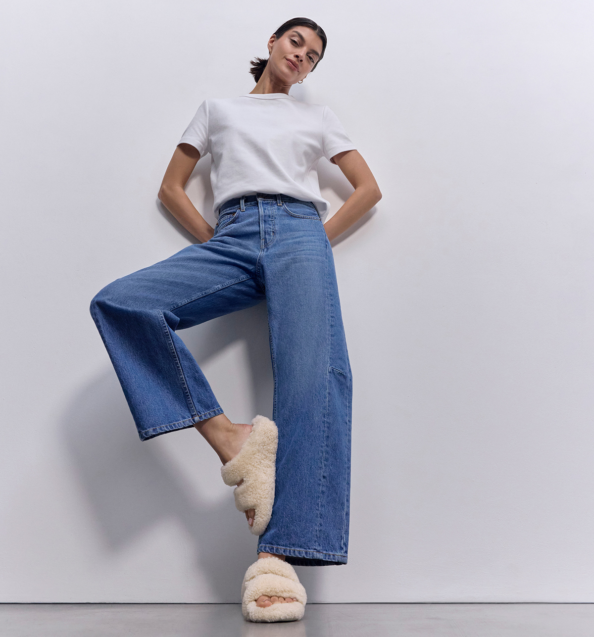 SHUV Curly-Shearling Two-Bar Slides Ivory Image
