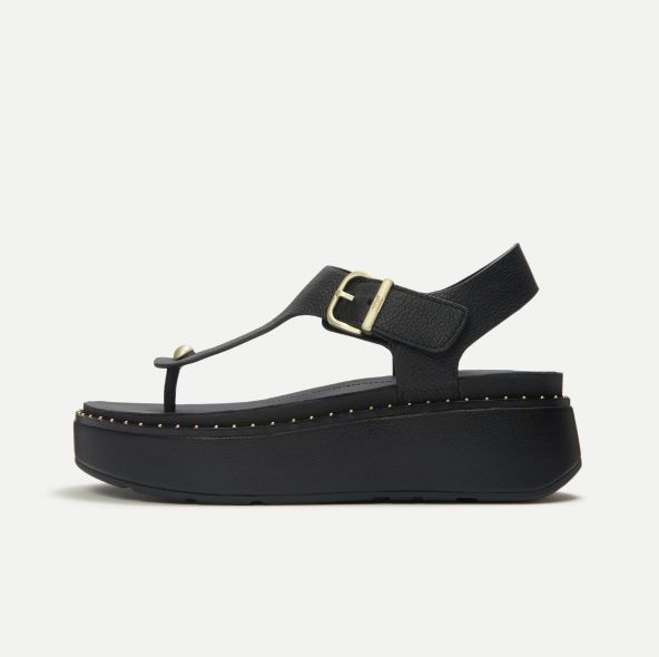 GEN-FF Buckle Leather Toe-Post Sandals Black