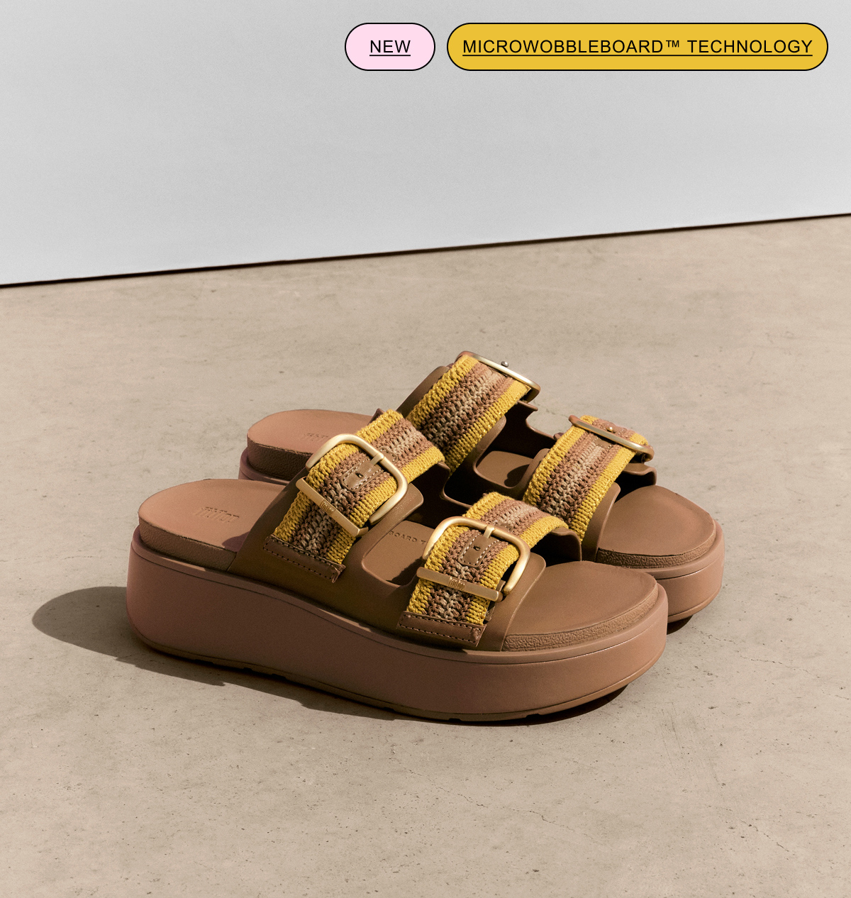 GEN-FF Max Buckle Stripe-Webbing Two-Bar Slides - Tumeric/Tan