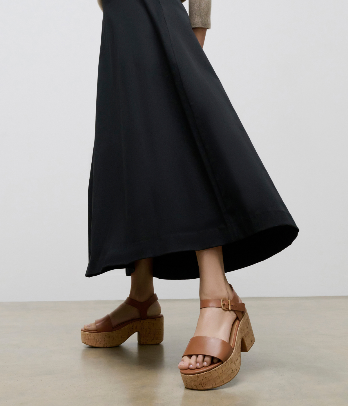 PLATFFORMS Leather/Cork Heeled Ankle-Strap Sandals Image