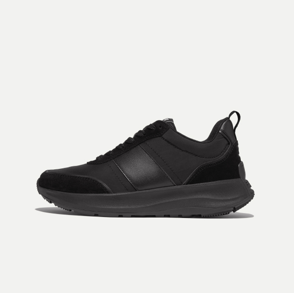 F-MODE Flow Fabric/Suede/Leather Flatform Sneakers All Black Image