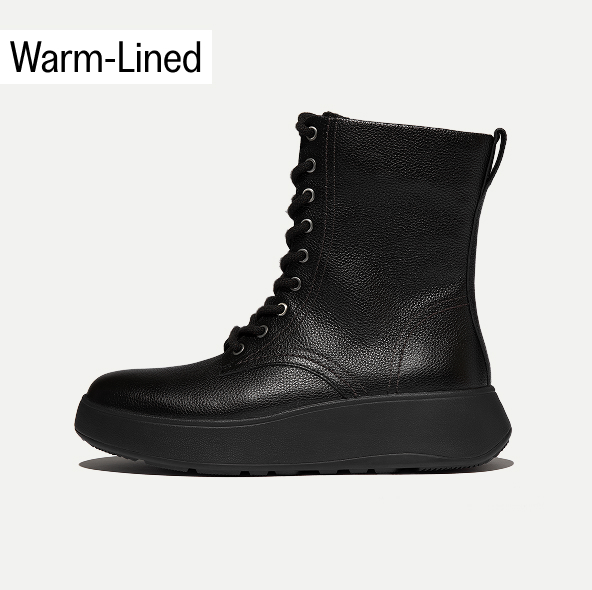 F-MODE Stitch Tumbled-Leather Lace-Up Ankle Boots