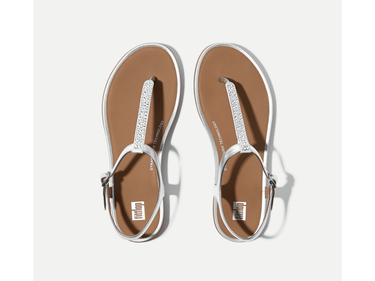 GRACIE Crystal-Mix Leather T-Bar Sandals Image