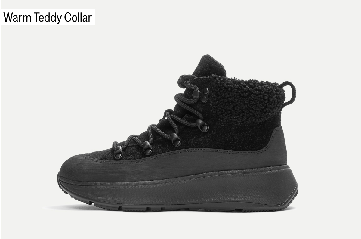 F-MODE Teddy-Collar Warm Suede Lace-Up Booties