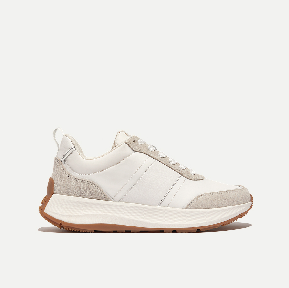 F-MODE Flow Fabric/Suede/Leather Flatform Sneakers Urban White