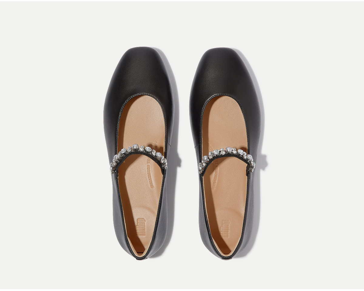 DELICATO Pearls-And-Crystal Soft-Leather Mary Janes