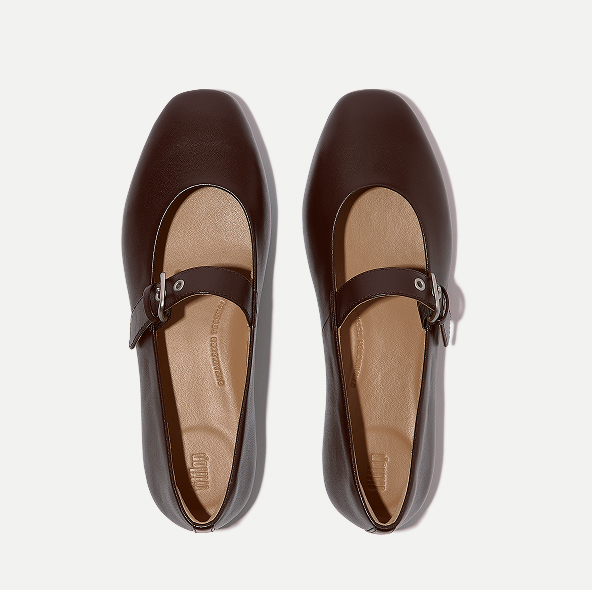 DELICATO Soft Leather Mary Janes Chocolate Image