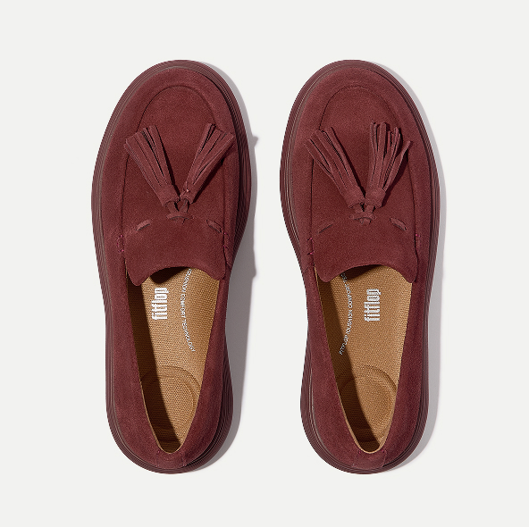 iQ-COMFF Tassel Suede Loafers Burgundy Image