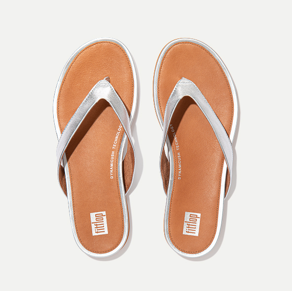 GRACIE Metallic Leather Flip-Flops Silver Image