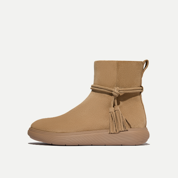 iQ-COMFF Tassel Suede Short Boots Camel Brown Image