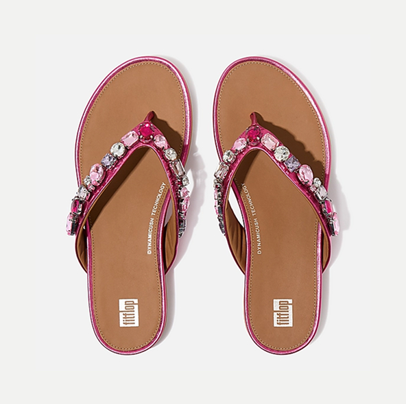 GRACIE Jewel-Deluxe Metallic-Leather Flip-Flops Wild Raspberry Image