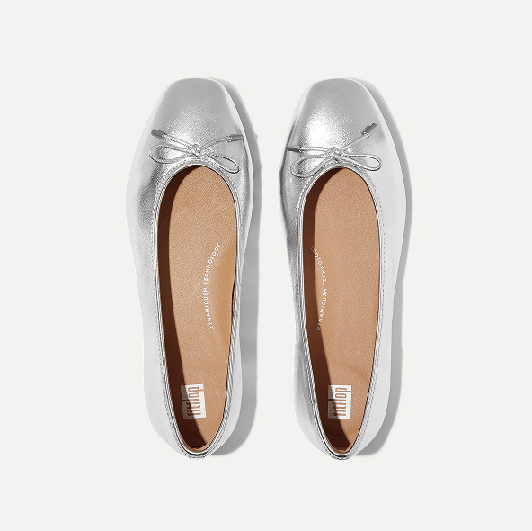 DELICATO Bow Soft Metallic-Leather Ballerinas