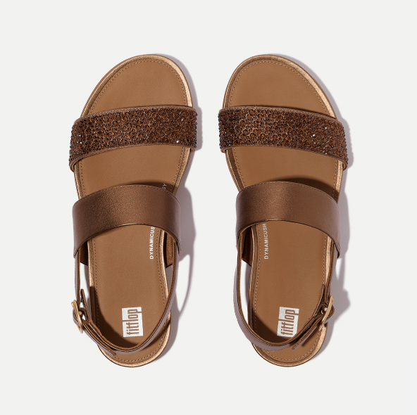 GRACIE Crystal-Mix Leather Back-Strap Sandals Image